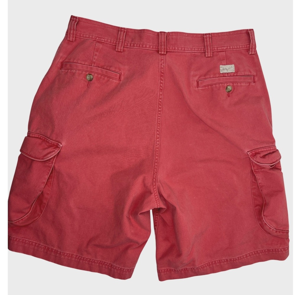 Polo Ralph Lauren Mens Vintage Red Faded Cotton Cargo Shorts Size 34 Y2K 9"